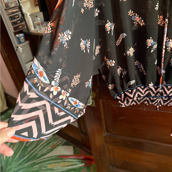 Express Black Floral Blouse with Orange Accents - Picture 3 of 9